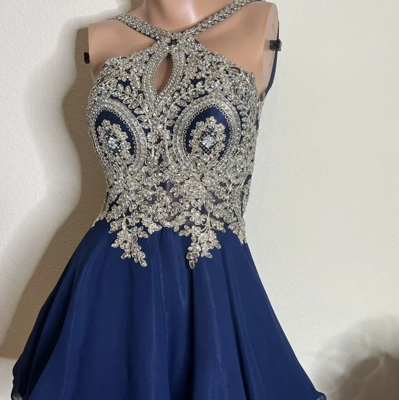 blue dress for baby girl Akira Heartbreaker Rhinestone Mini Dress in Navy main image 1